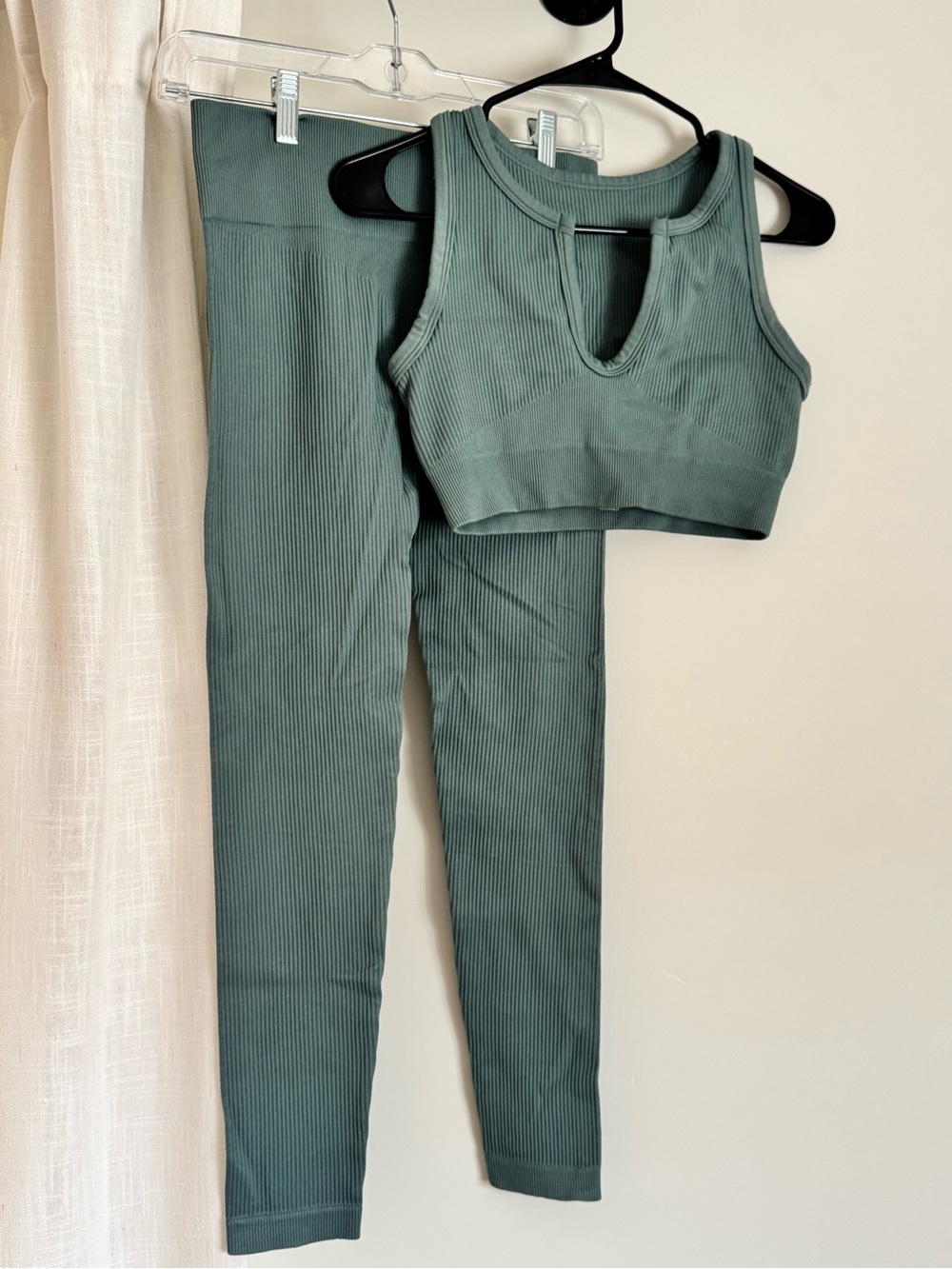 Ribbed High-Waist Leggings & Sports Bra Set - Dusty Teal